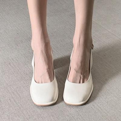 Модные летние новые однотонные туфли-лодочки с мелким вырезом, удобным ремешком на пятке и квадратным носком, модные, сексуальные, повседневные босоножки на высоком каблуке для женщин