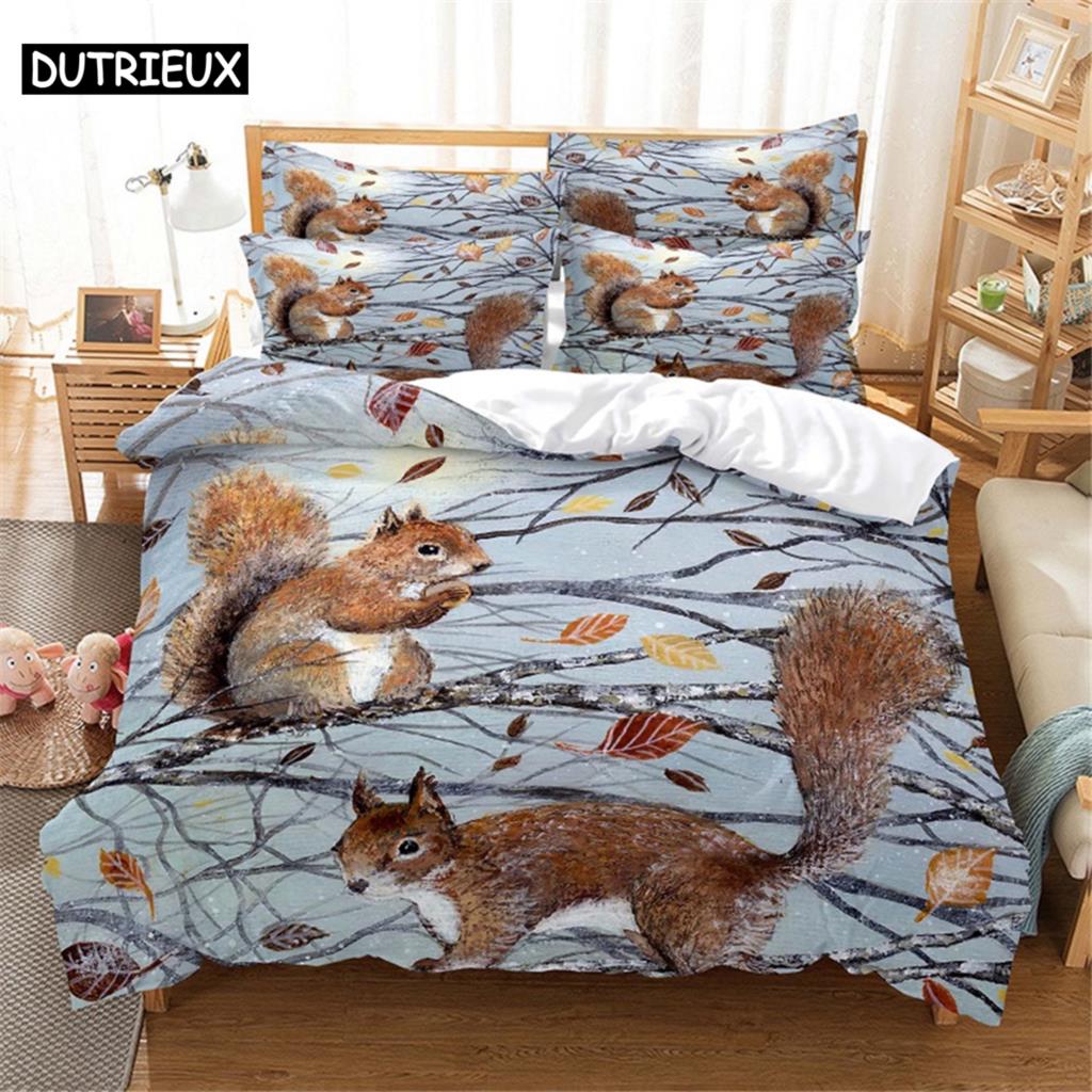 3D Squirrel Bedding Set Queen Bedding Duvet Cover Set Bedding Set Bed Cover Cotton Queen Bedroom Bed Cover Set Bed Set Bedding