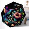 1pc Colorful Hummingbird with Floral Fantasy Pattern Beautiful Looking Automatic Folding Umbrella, 3 Folding, 8 Iron Frame Design, Durable and Su