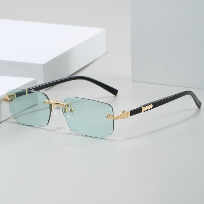 Стильные неполяризованные прямоугольные очки без оправы для мужчин и женщин - Модные золотистые металлические оправы
