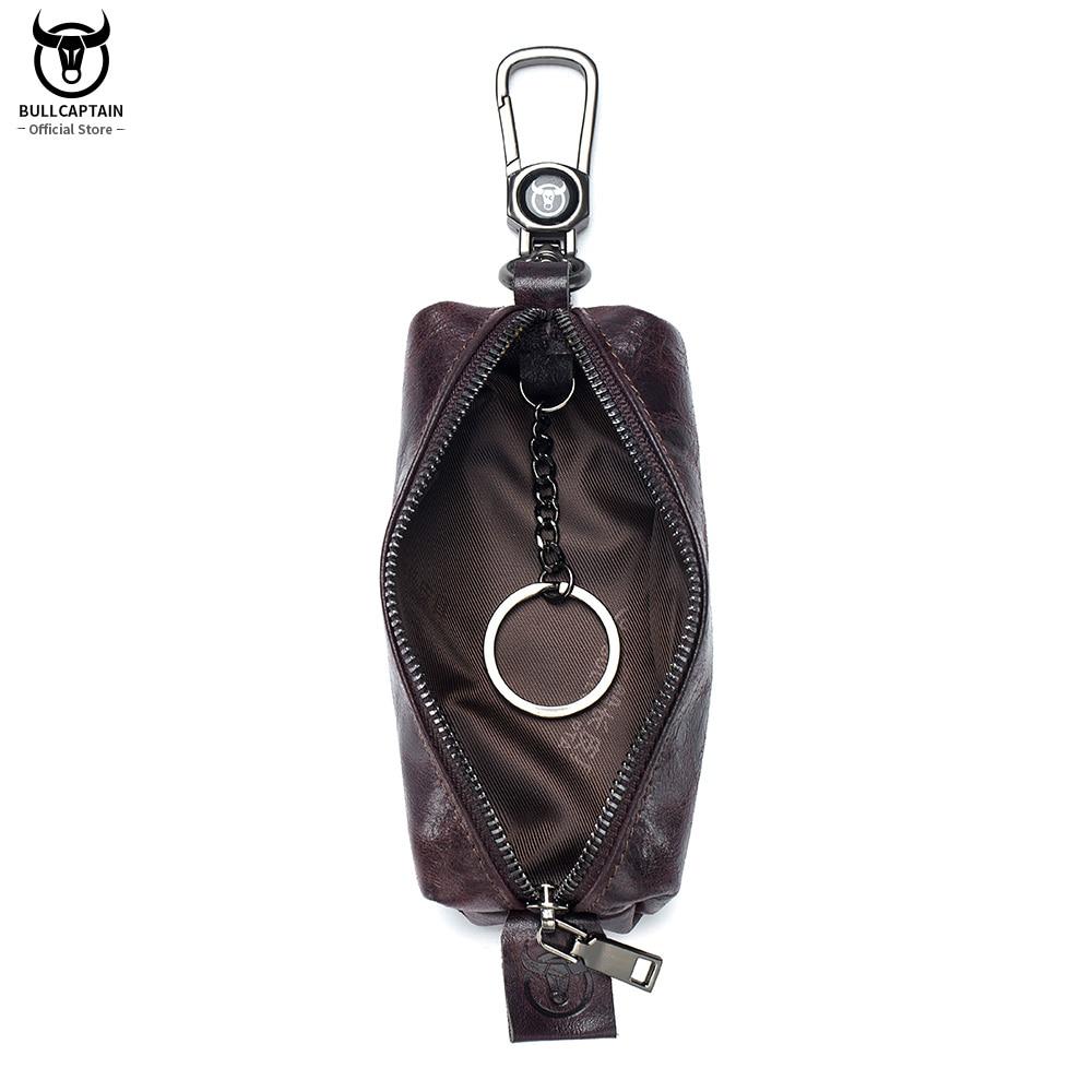 BULLCAPTAIN 100% Genuine Leather Key Case Men Car Key Holder Zipper Keys Case Top Quality Male Man Housekeeper Keys Organizer