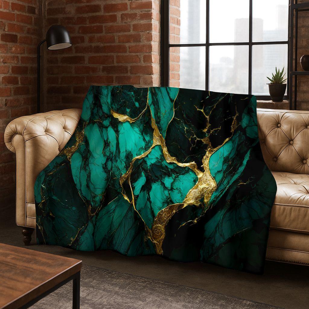 Dream Colorful Stone Texture Marble Black Green Gold Flannel Blanket,Cozy Soft Throw Blanket for Home Bedroom Bed Sofa Gift