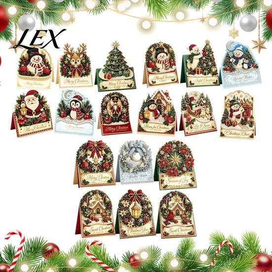 DIY Blessing Cards for Friends Christmas Card Kit, 3D Pop-Up Faux Pearl Art Snowman Holiday Gift Decoration Kit Santa Elk Wreath Card, Handmade