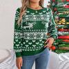 Women's Fashion Casual Loose Christmas Deer Pattern Contrast Color Sweater Long Sleeve Pullover Top