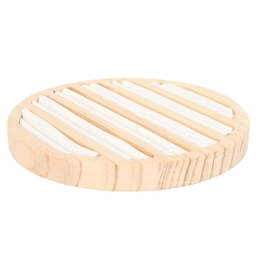 Ring Tray Round 6 Slots Solid Wood Scratch Proof Multi Purpose Ring Earring Jewelry Organizer White