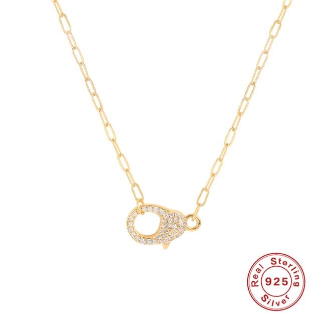 Простая цепочка-скрепка с бриллиантами, ожерелье с подвеской от сглаза, женское ожерелье с серебряной золотой цепочкой 925 пробы, ожерелье, бижутерия