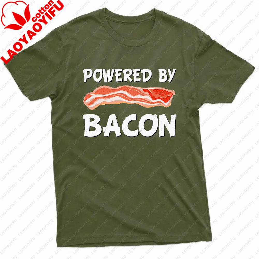 Funny Powered By Bacon Bacon Lovers TShirt Powered By Bacon Men Shirt Summer Food Lovers Gift Cotton Tshirt Men Clothing