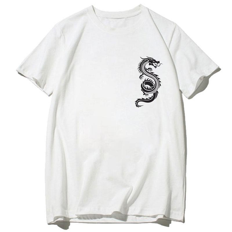 Black Summer Men's Clothes Dragon Printed Blouse Cotton T-Shirts Male Tee Tops