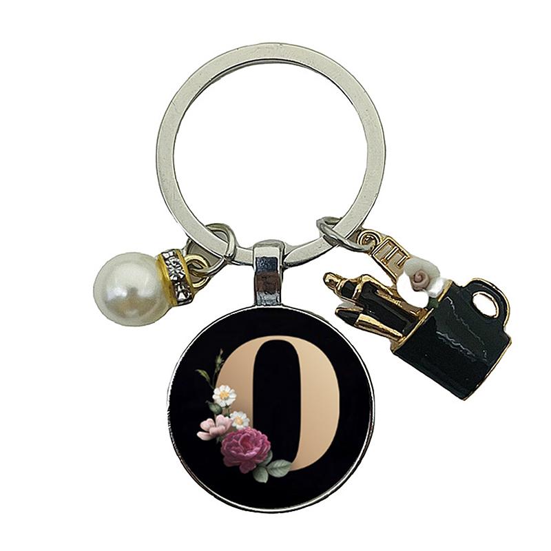 A-Z Letters Elegant Imitation Pearl Key Chain Charm Enamel 26 Letters Key Ring