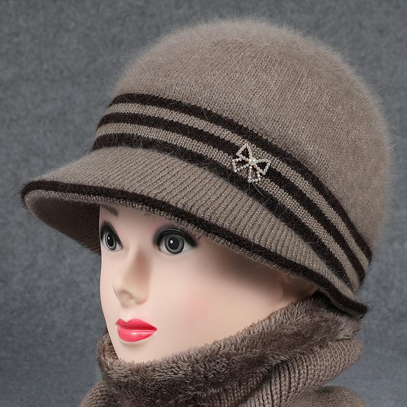 Утолщенная плюшевая теплая рыбацкая шапка для среднего и пожилого возраста, шерстяная шапка с кроличьим волосом, вязаная шапка-горшок, женская осенне-зимняя шапка