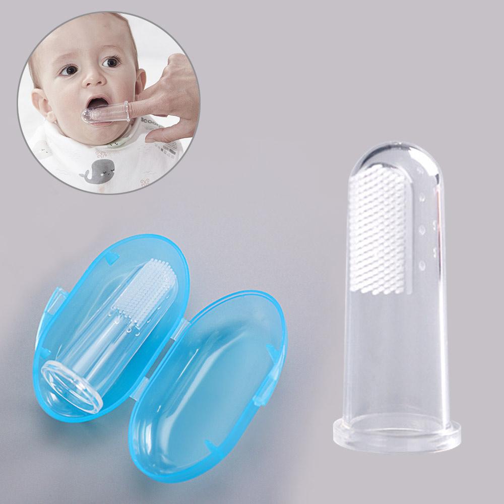 Baby Finger Toothbrush with Storage Box Soft Silicone Infant Tooth Brush Training Teething Newborns Massage for Oral Care