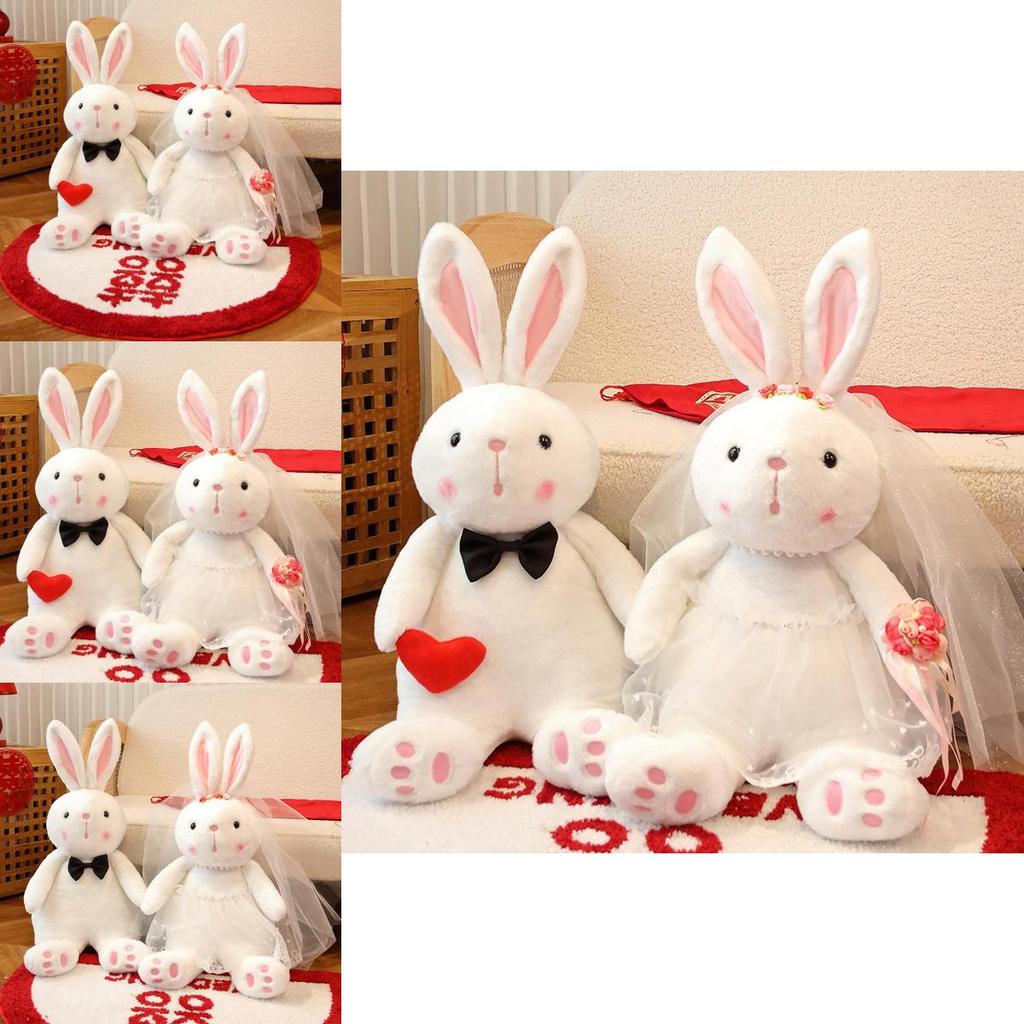 Cute Wedding Bunny Plush Toys Set Cozy Decor For Marriage Home With Heartflower Bouquets