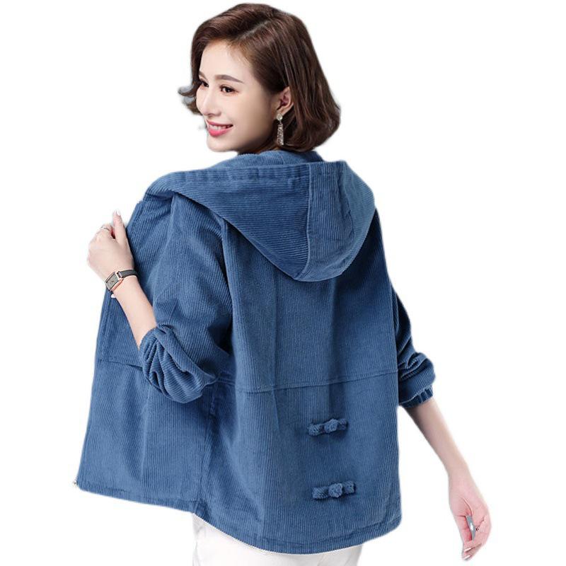 Women's Corduroy Baseball Jacket: Korean Style, Loose Fit, Hooded, Large Size, Ideal for Autumn and Winter.