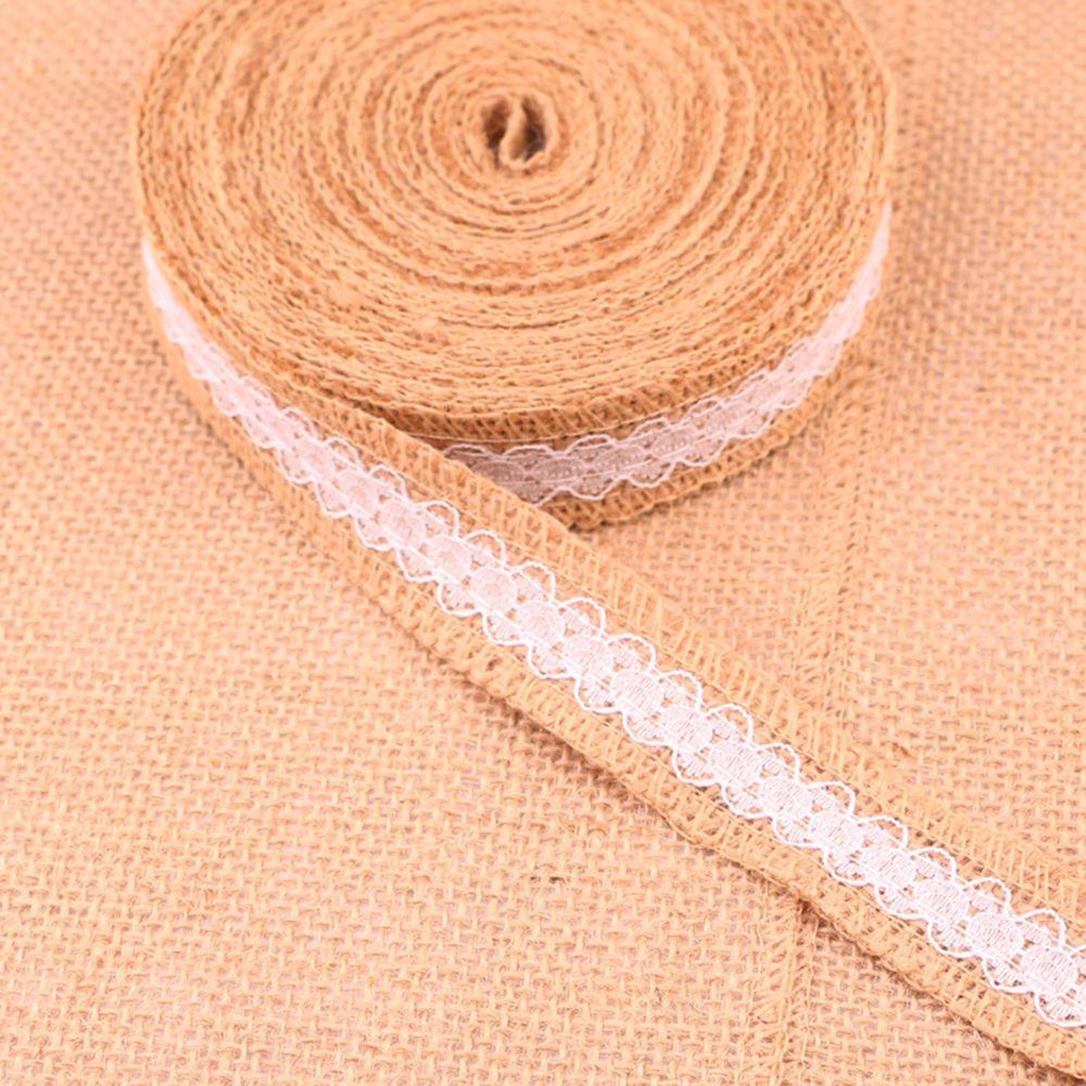 1m/roll Natural Wedding Satin Bow Jute Burlap Sisal Trim Lace Edge Hessian Ribbon