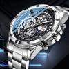 TIMEARTX Men's Watch Luxury Quartz Watch Stainless Steel Strap Moon Phase Multi-Color Dial Business Waterproof Watch