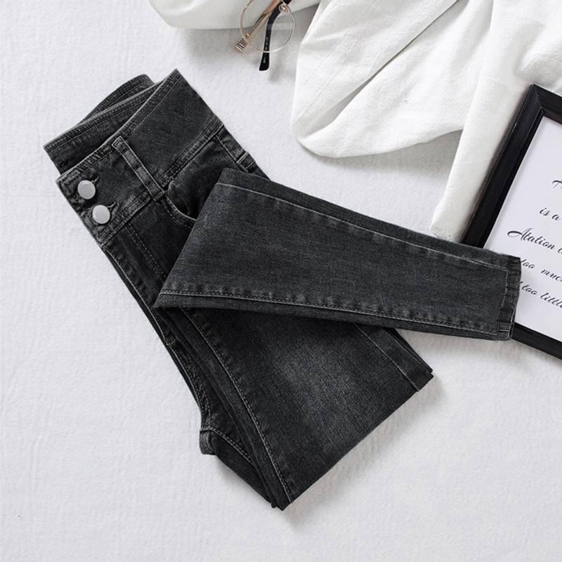 Сине-серые джинсы скинни bootcut с высокой талией для женщин: На флисовой подкладке, Утепленные, Стройнящие, Зауженные к низу – Коллекция Осень/Зима 2022.