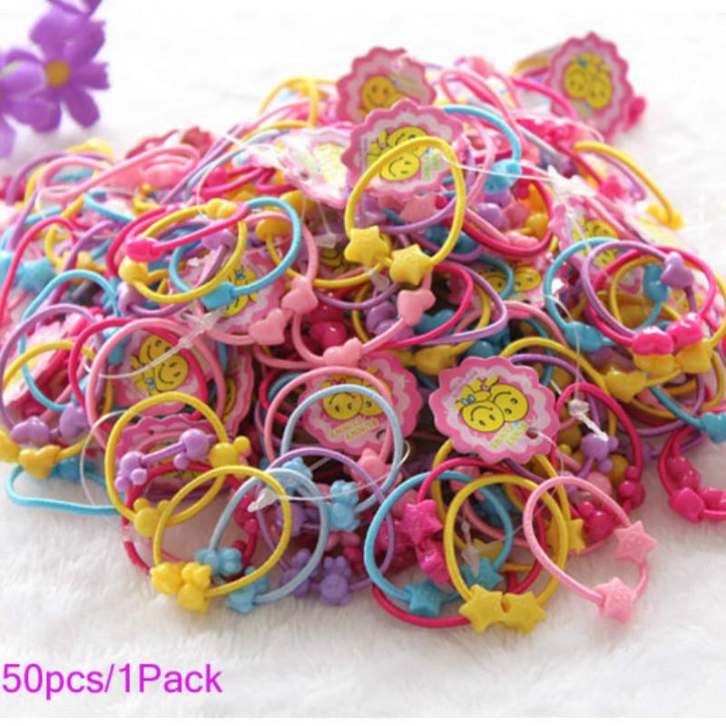 50pcs/Pack Cute Candy Colors Elastic Hair Rubber Band High Quality Ponytail Holder Headband Ties Gum