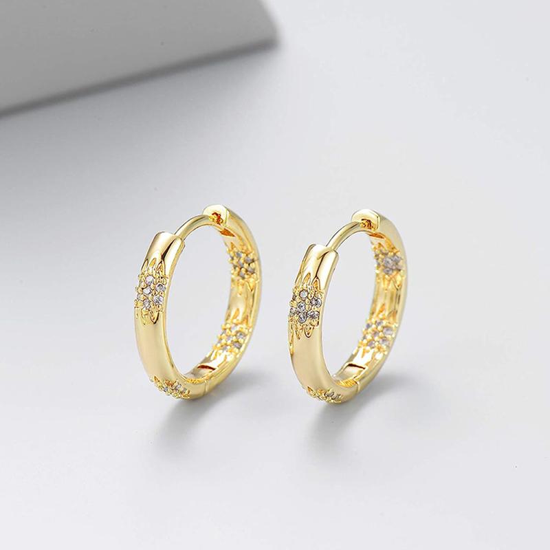 Huitan Dainty Gold Color Circle Earrings Lady Chic Elegant Fashion Jewelry with Bright Zirconia Delicate Ear Hoops Accessories