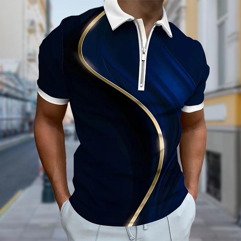 Мужская рубашка поло повседневная на молнии с коротким рукавом модная повседневная на молнии лето весна стандартный крой 3D двухцветная рубашка с принтом