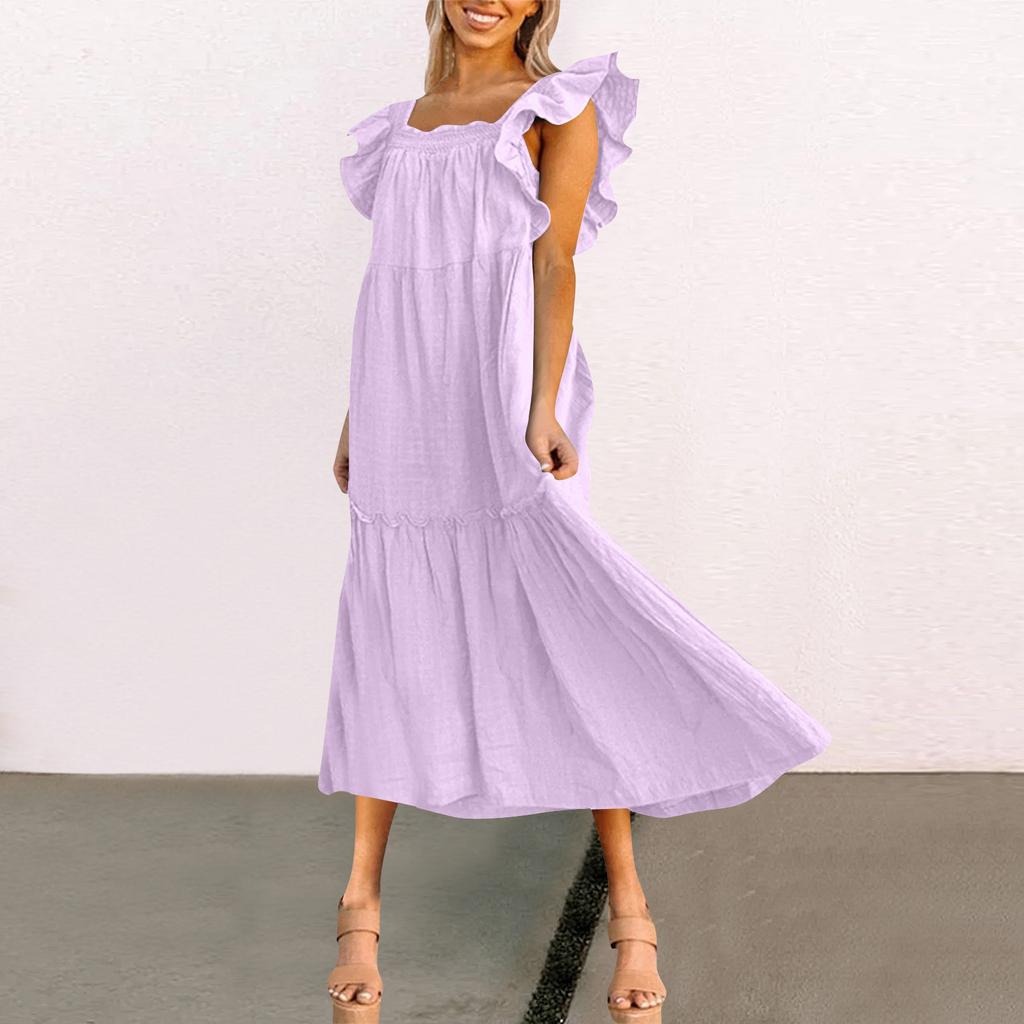 Женское весенне-летнее платье с квадратным вырезом и открытыми плечами, элегантное платье с юбкой с рюшами