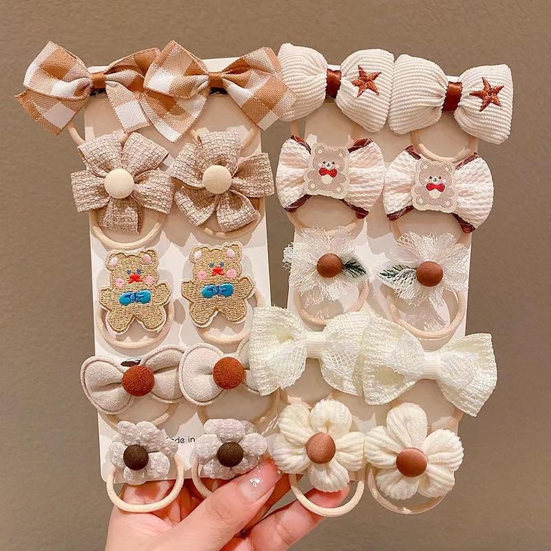 10 шт./5 пар, детская повязка для волос для девочек, резинка для волос, милый мультяшный эластичный бант, детский аксессуар для волос, весна-осень, детская повязка принцессы