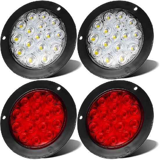 LIGBT 4Pcs 4 Inch Red Led Round Trailer Tail Lights 16 LED 4" Led Trailer Stop Brake Turn Tail Lights Waterproof Led Trailer Light For Truck Boat RV