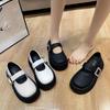 Small Leather Shoes, New Boat Shoes In Autumn and Winter 2025, Single Shoes for Women, Simple Words In Shallow Mouth, Big Head, Mary Jane Thick-sol