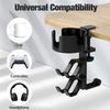 3-in-1 Headphone Hanger Game Controller Stand with Cup Holder Strong Load-bearing Easy To Install Desktop Organizer Game Controller Holder