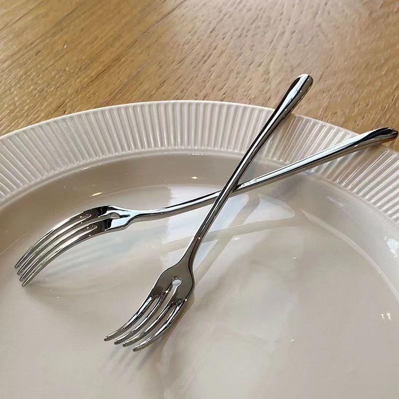 Four Tine Stainless Steel Dessert Fork Table Forks Silver Long Handle Fruit Forks Dinner Fork Kitchen Dinnerware