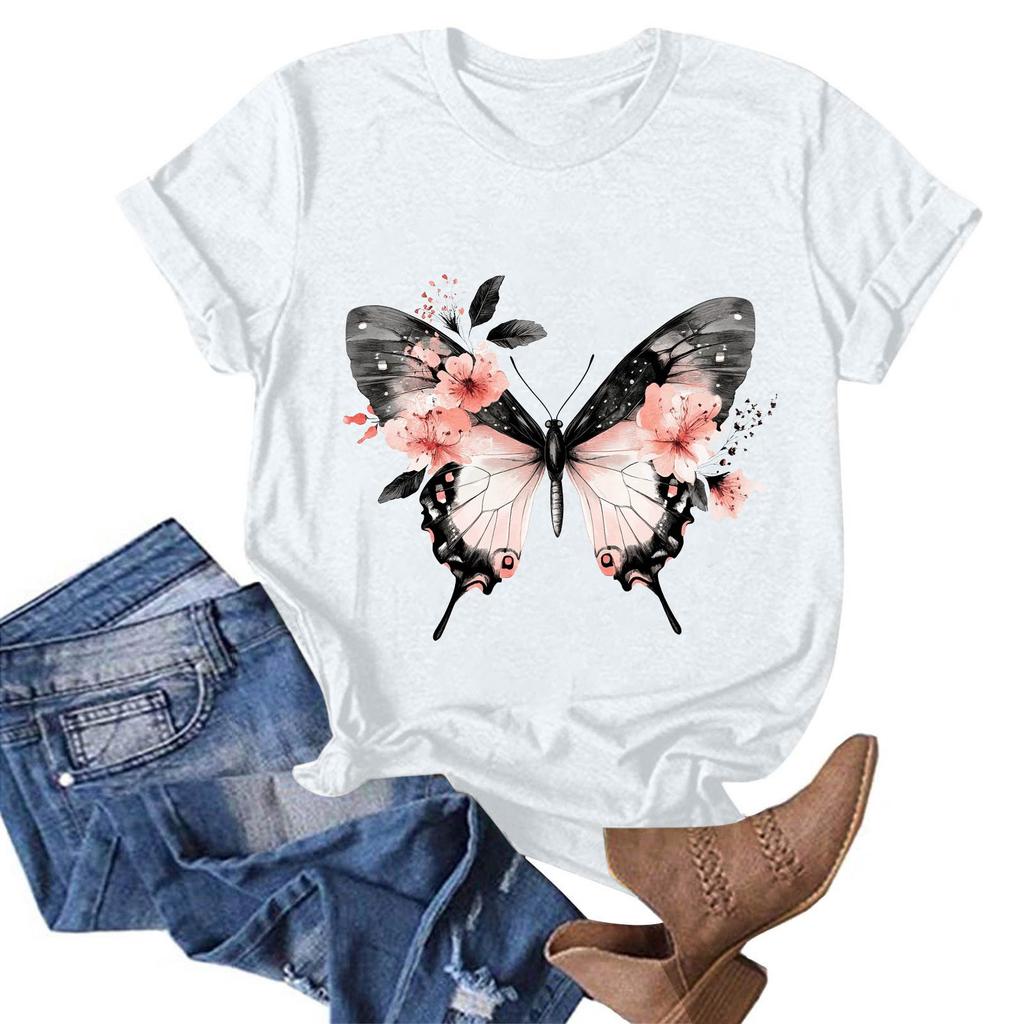 Женская модная повседневная футболка с круглым вырезом и принтом, пуловер с короткими рукавами, топ