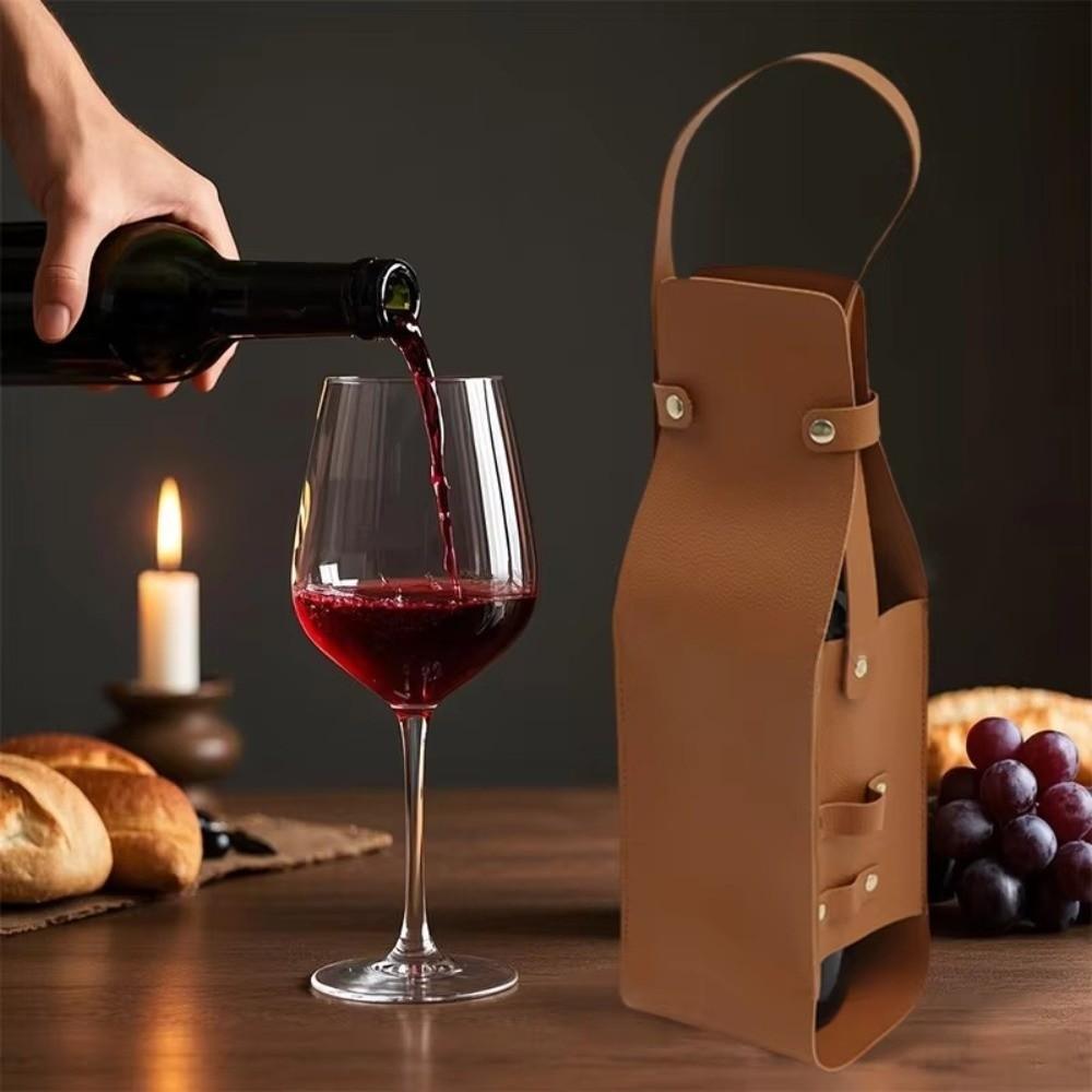 PU Leather Wine Tote Carrier Reusable Champagne Gift Bag Elegant Beer Gift Bag