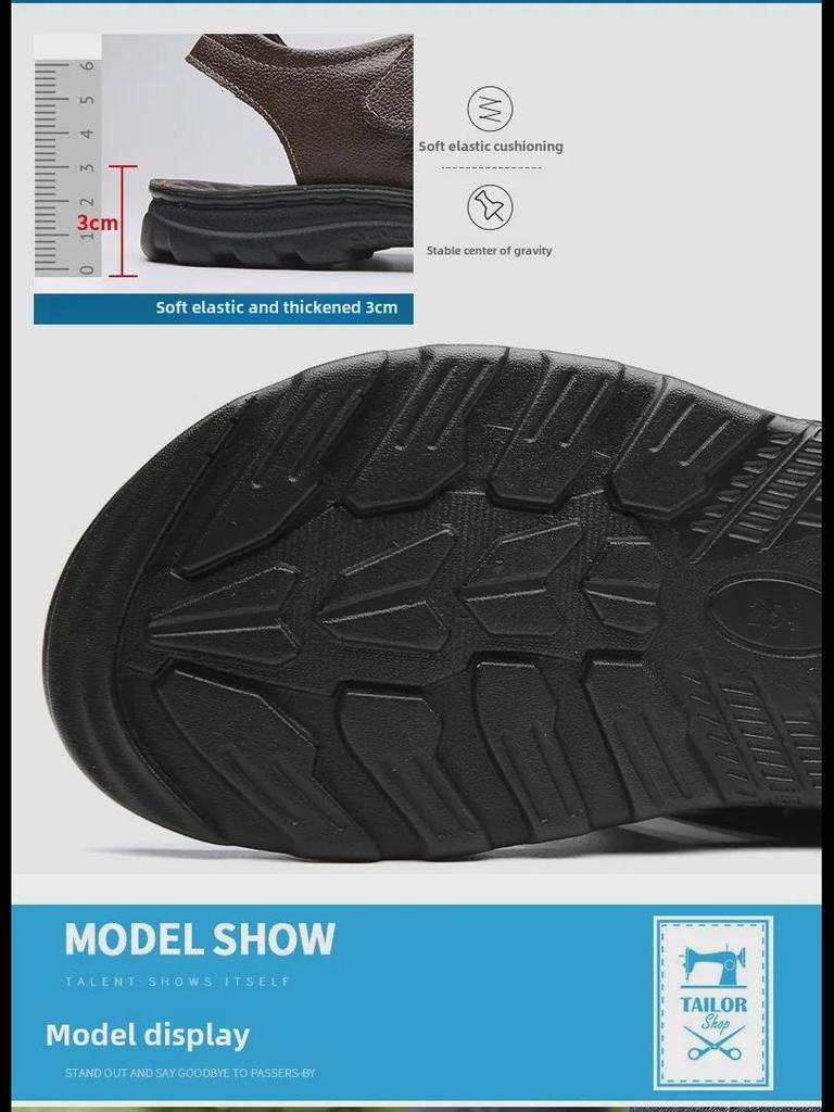 Men's 2024 Summer Genuine Leather Breathable Sandals - Versatile, Soft Bottom, Beach-Ready.