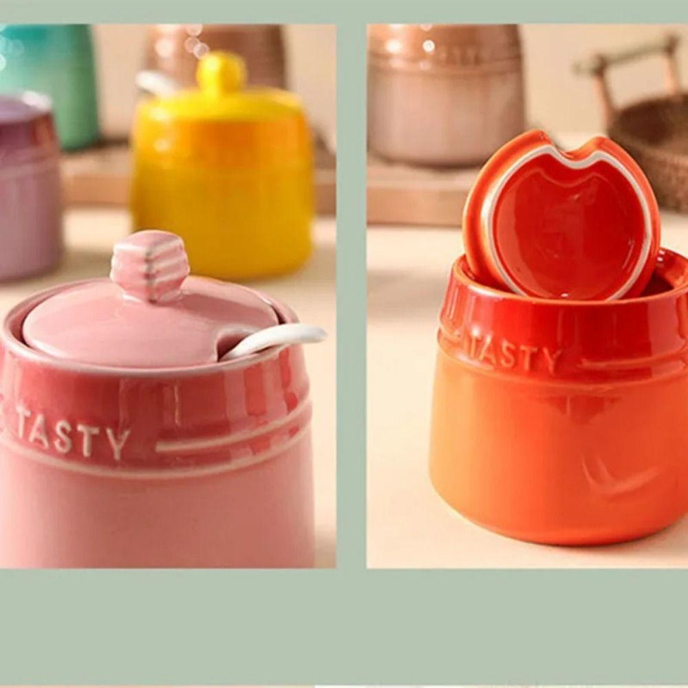 Керамическая банка для специй с градиентной расцветкой, ложка, кухонные емкости, современная сахарница, дом