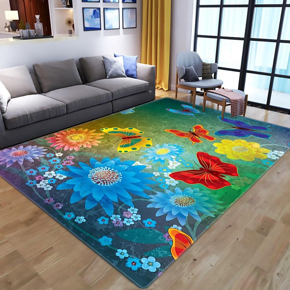 Dream Purple Butterfly Pattern Carpets for Living Room Bedroom Area Rugs Child Room Play Rug Cartoon 3D Printing Kids Game Mats