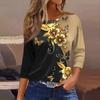 3/4 Length Sleeve Womens Tops Floral Print Vintage Fashion Casual Loose With Round Neck Plus Size Shirts
