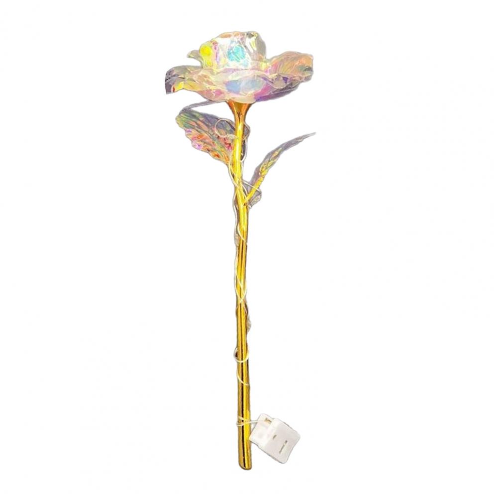 Artificial Rose Decorative Flower Stem Colorful Artificial Rainbow Rose with Led String Lights Forever Flower Gift for Women Mom