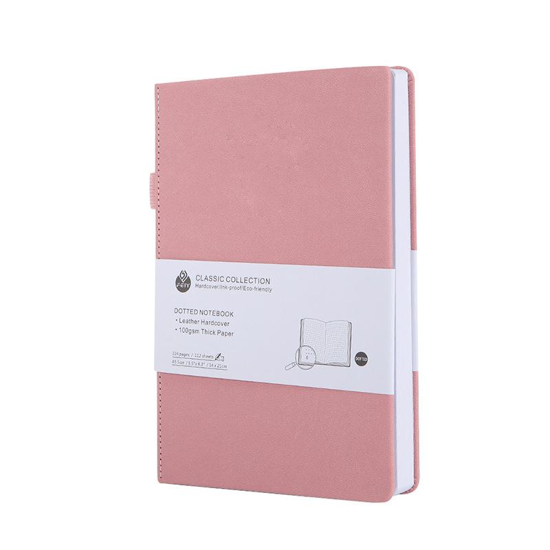 Verified Liushun Factory A5 PU Leather Hardcover Printing Dotted Planner Journal With Page Number Pen Holder