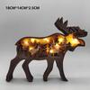 Home Decoration Ornaments Wooden Animal Small Wolf Elk and Brown Bear Statue Figurines LED Light Desktop Ornaments Crafts Gifts