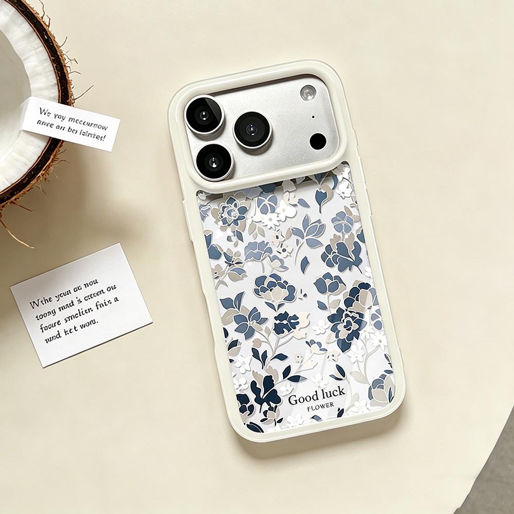 Прозрачный защитный чехол для iPhone 17/16/15 Pro Max с дизайном синих цветов для женщин