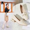 Pearl Bow-knot Small Leather Shoes Women Flats Low Heels Loafers Moccasins Square Toe Grandma Shoes Woman Solid Lace Up Oxfords