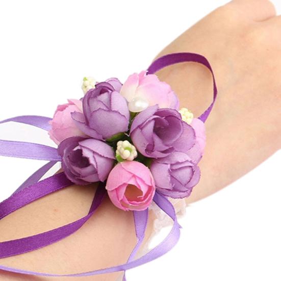 Цветок на запястье Яркий узор Искусственный жемчуг Лента Ткань Милый Свадебный Цветочный Браслет для Свадьбы