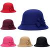 Women Cap Solid Color Bowler Cap Faux Wool Wide Brim Cloche Hat for Tea Party Church Wedding