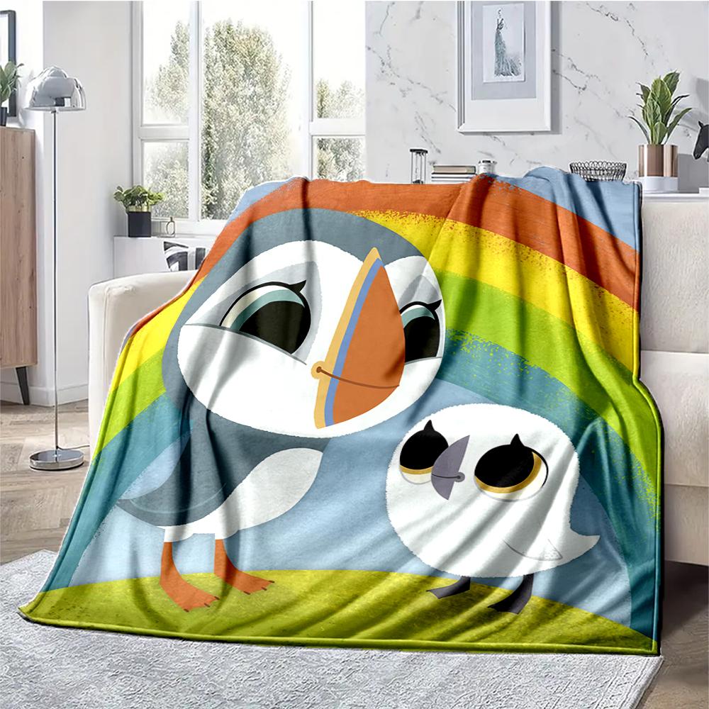 Puffin Rock Theme Printed Blanket - Perfect for Couch, Bed, Travel & Outdoor Use | Machine Washable, Cozy & Durable.