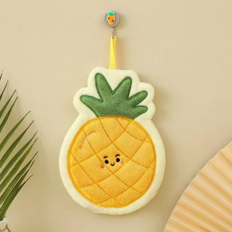 Fruit Hand Towel Kitchen Absorbent Cleaning Cloth Hanging Quick Drying Coral Fleece Rag Bathroom Flower Hand Cloth Home Supplies