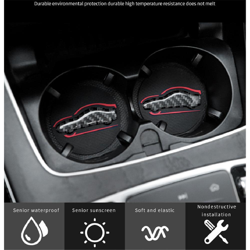 A Set Of 2 High-Quality Anti-Slip Elastic Long-Lasting Mats Made Of Real Carbon Fiber For In-Car Cup Holders