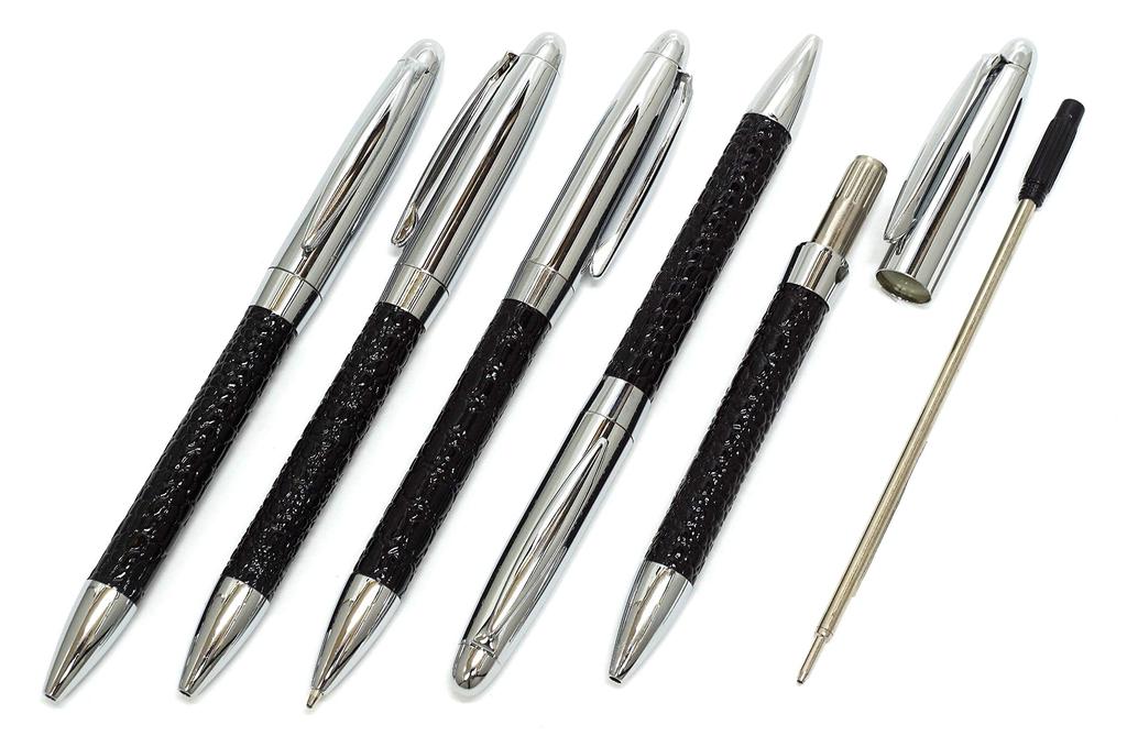 2 пенала из зернистой коровьей кожи шоколадного цвета с металлическим стержнем и вращающейся шариковой ручкой в обертке из натуральной кожи Director Set Black