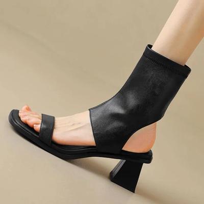 Мода Мода Женские Новые Сандалии в Римском Стиле Однотонные Женские Летние С Квадратным Носком На Толстом Каблуке С Открытым Носком На Слипонах Высокие Сандалии