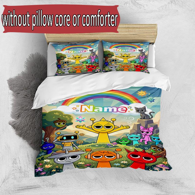 3pcs Duvet Cover Set (1*Duvet Cover + 2*Pillowcase, Without Core), Custom Name Game Sprunki Pattern Bedding Set, Home Bedroom Decor Gift