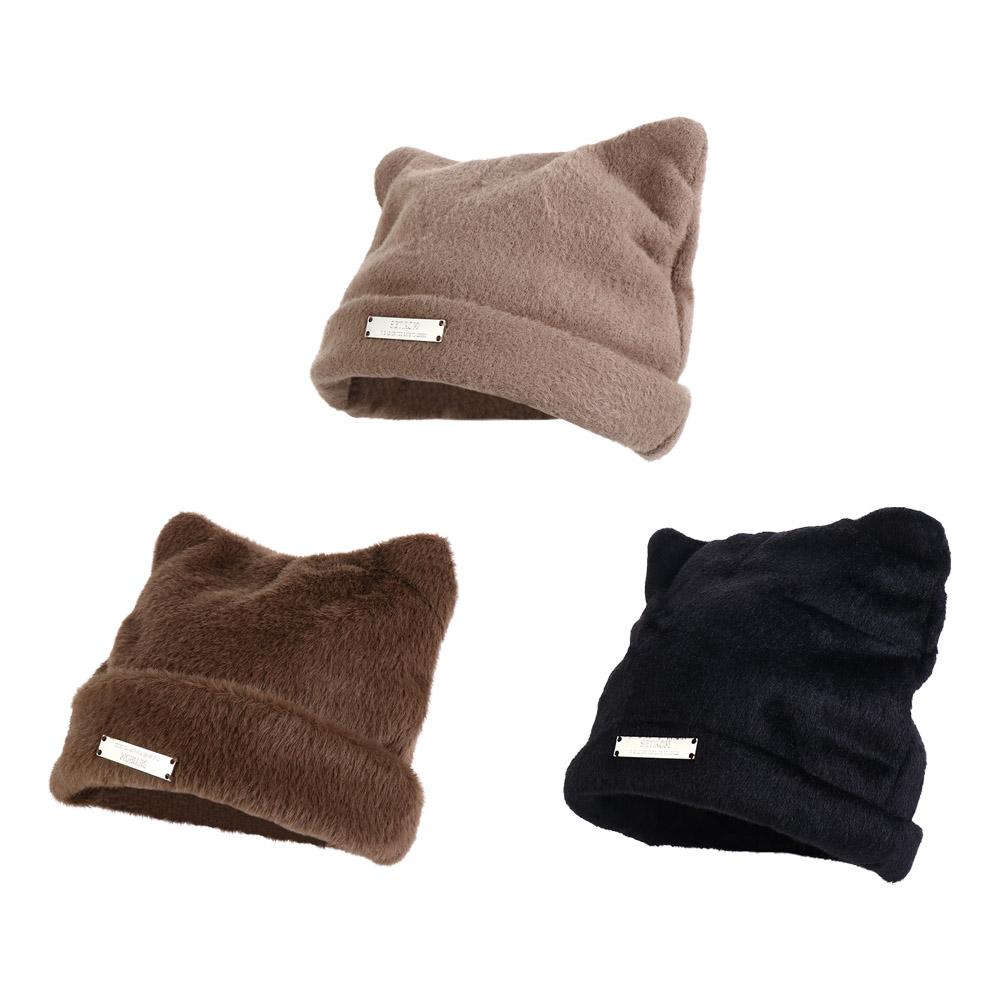 Bear Ears Knitted Cap Letter Winter Plush Hat Cute Cat Ears Hat  Female/Girls