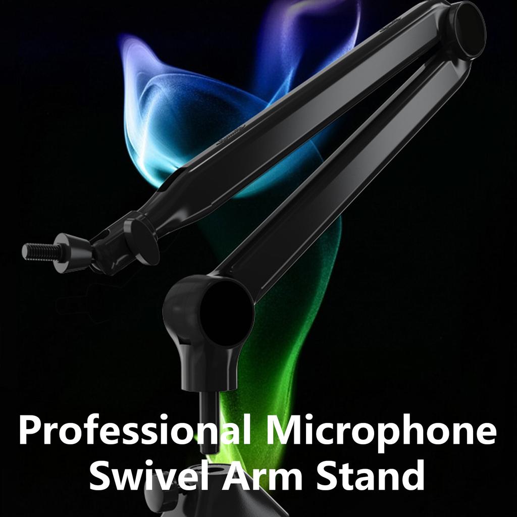 Universal Microphone Stand Adjustable Boom Arm Mic Holder Support Bracket for Live Recording Video Broadcasting Black